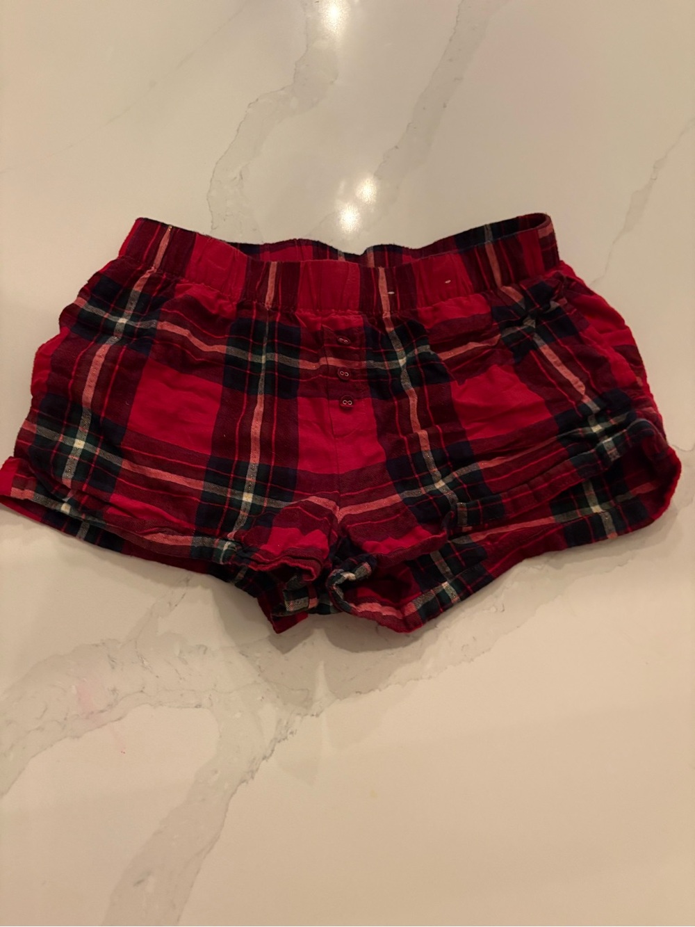 stars above Red Plaid High-Waist Lounge Shorts